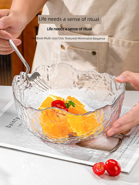 Japanese hammer pattern gold edge glass bowl salad bowl dish set home fruit plate creative Nordic style tableware dessert bowl