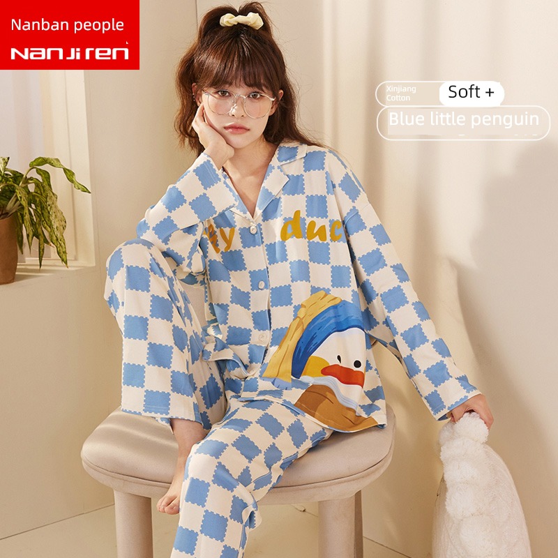 female Spring and Autumn Cartoon lovely pure cotton Big size pajamas