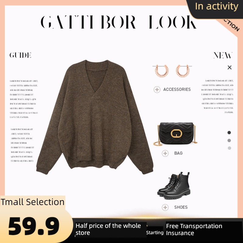 Inner lap Advanced sense V-neck Autumn and winter Gentle wind Sweater