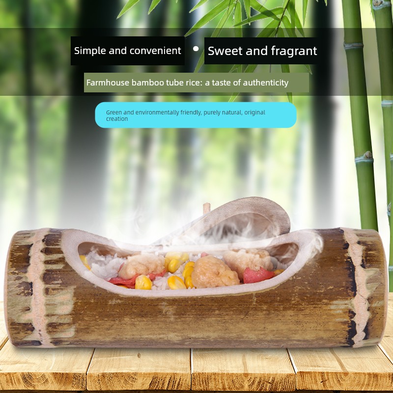 Commercial Fresh Bamboo-Tube-Cooked Rice Steaming Tube with Lid Horizontal Bamboo Bamboo Bucket Household Bamboo Steaming Bamboo Tube Steaming Soup
