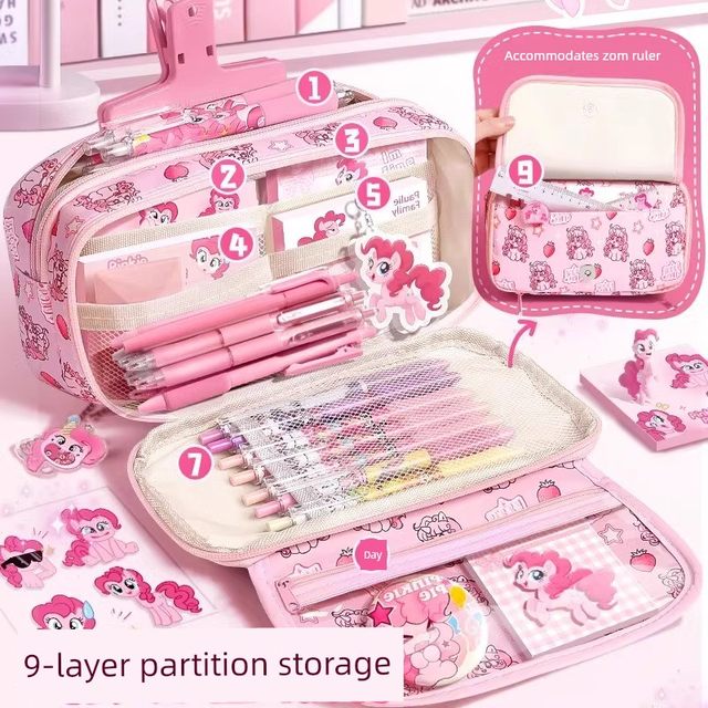 Little Pony Poly Pencil Bag Large Capacity Girls Cute High-Precision Pencil Box 2025 New Pencil Box Junior High School Student Pain Pack Multifunctional Multi-layer Storage Bag Primary School Student Transparent Pencil Bag Bar