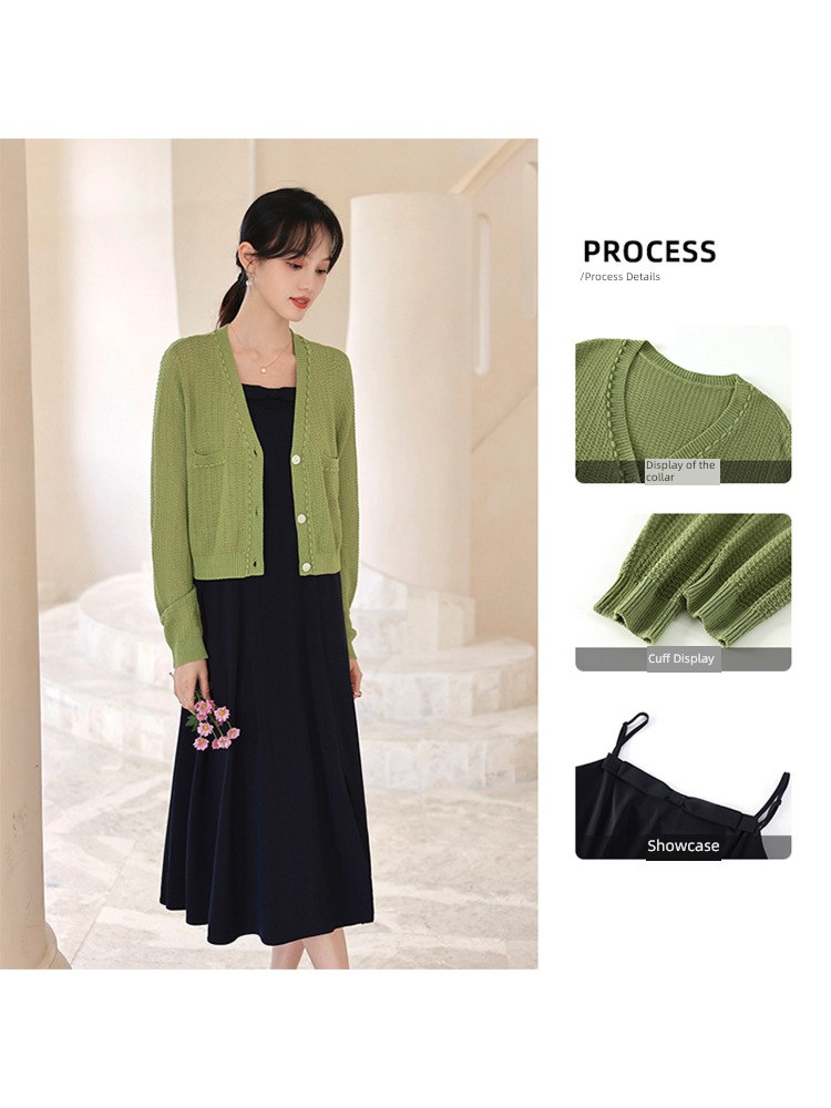 Blue language temperament Slightly fat mm early spring camisole Dress