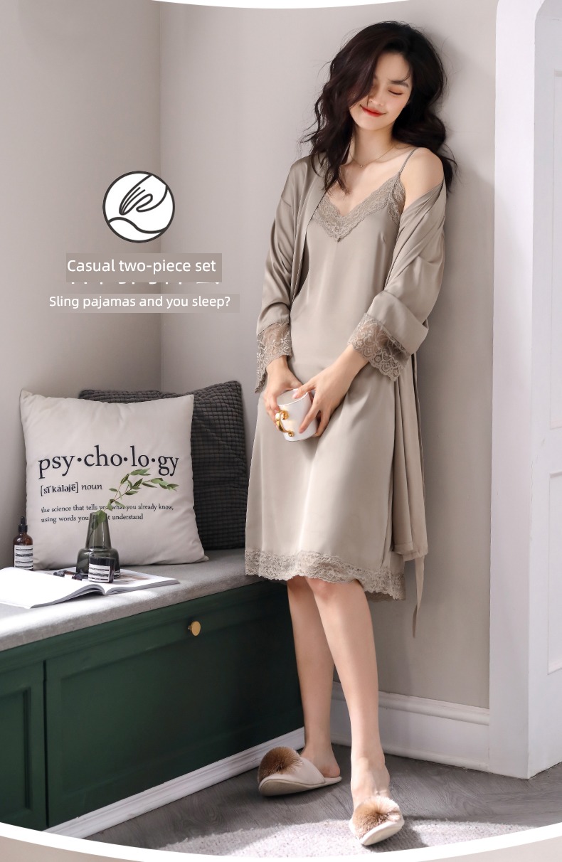 Bathrobe Ice silk summer camisole sexy suit pajamas