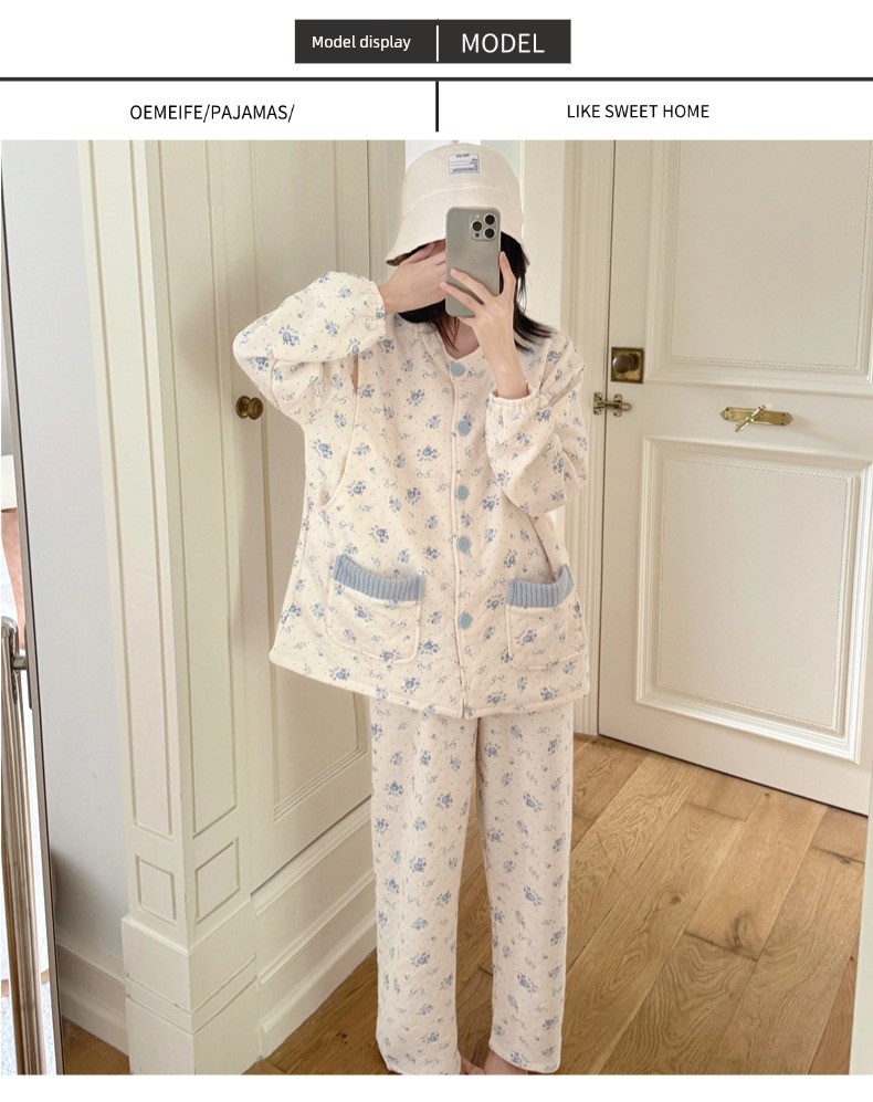 Spring, Autumn, and Winter Maternity Pajamas with Chest Pads, Thickened Air Cotton, No Need to Wear Underwear, Layered Maternity Sleepwear with Hood Set — 27