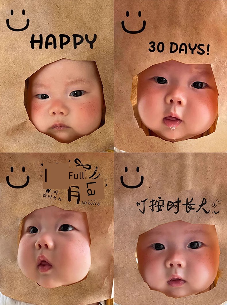 Baby's 100-Day Celebration and Full Month Photo Props, 100-Day Baby Ceremony Decoration, Girl Baby's Home Kraft Paper Decoration