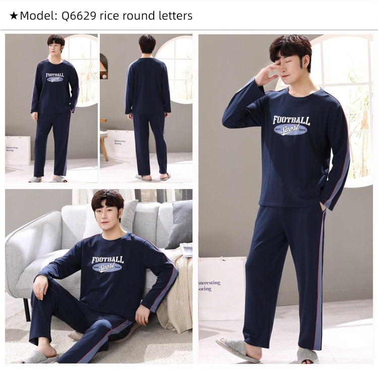 male Long sleeve Cotton Big size Autumn  summer suit pajamas