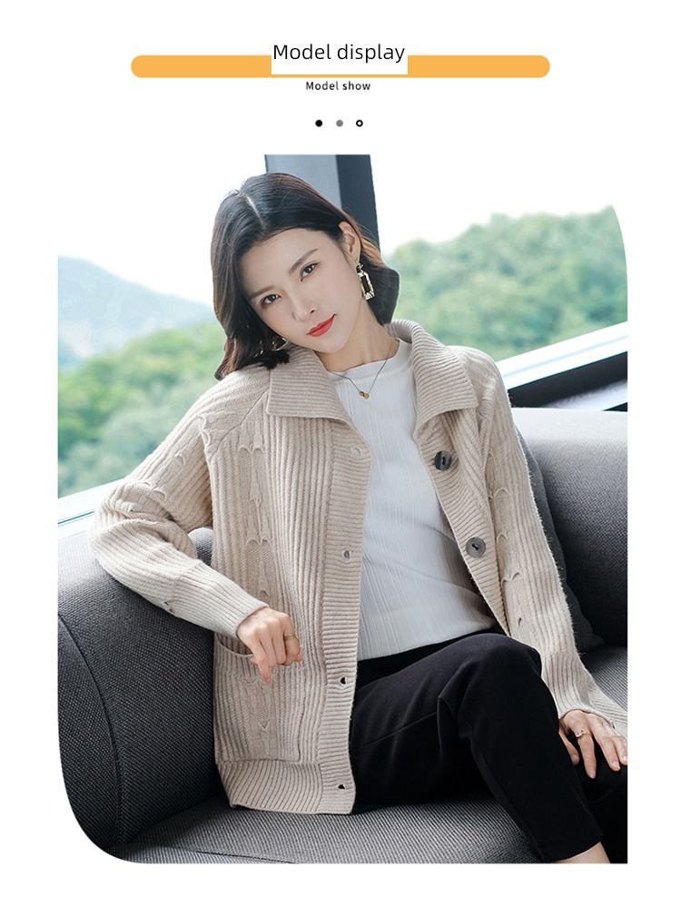 hyz  Lapel middle age Mother dress knitting Cardigan