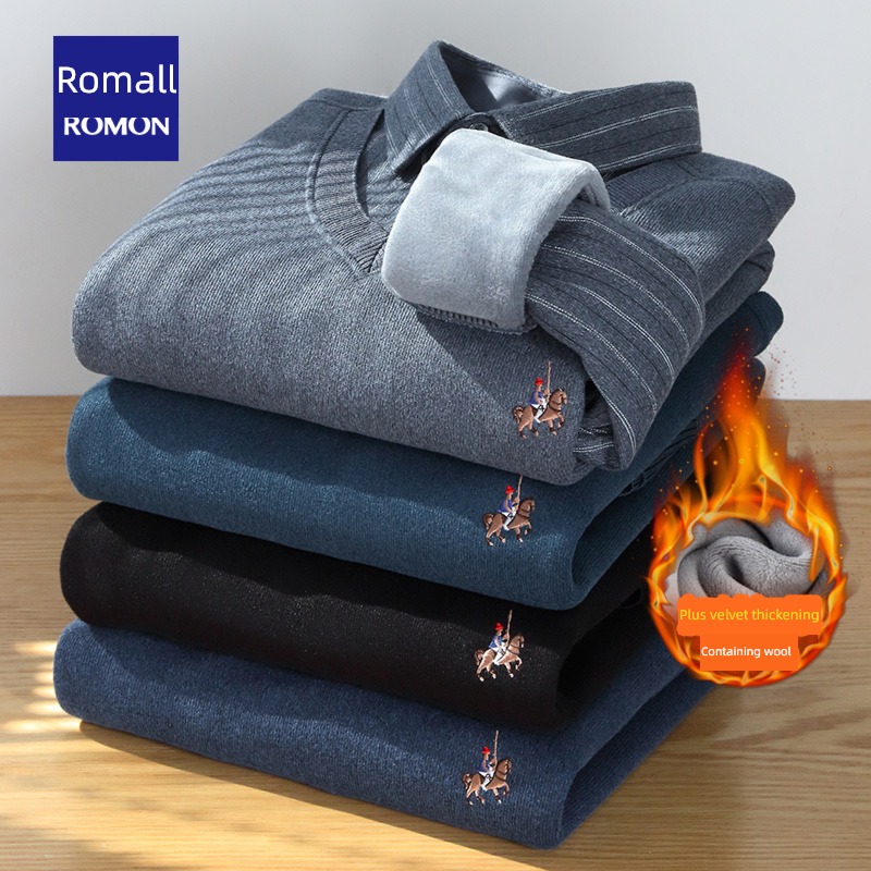 Containing wool Romon Autumn and winter Plush Fake two Sweater