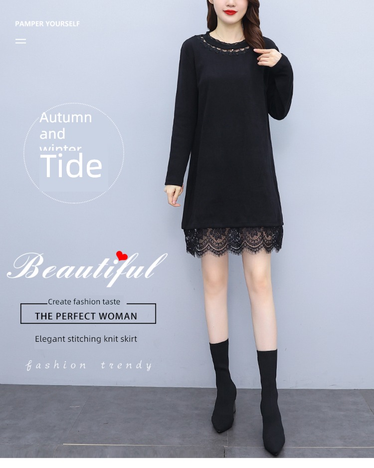 Lace stitching easy Show thin Cover meat knitting Dress
