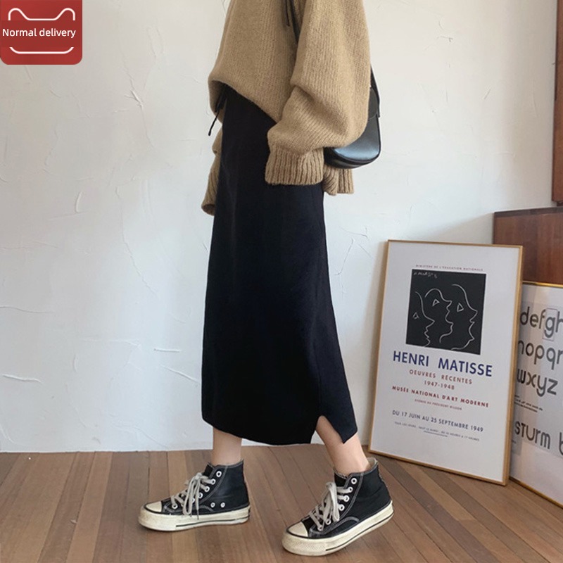 Spring, autumn and winter Medium and long term High waist Straight cylinder Wool skirt