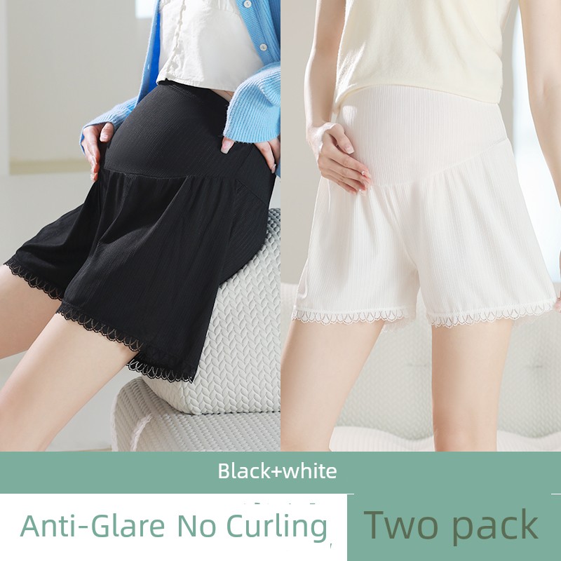 Maternity Safety Shorts with Skirt, Summer Thin Style, Loose Fit for Pregnancy, Ice Silk Shorts, Plus Size 100kg Leggings — 2
