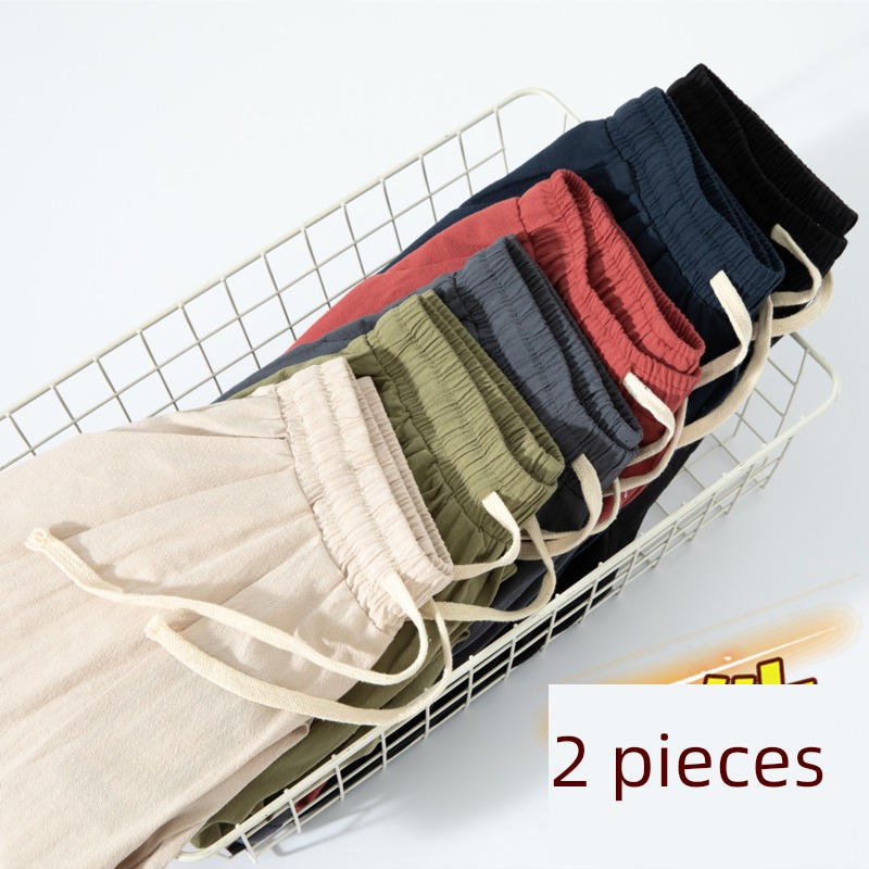 summer Thin money Tie one's feet Broad leg leisure time Ice silk Linen Pants