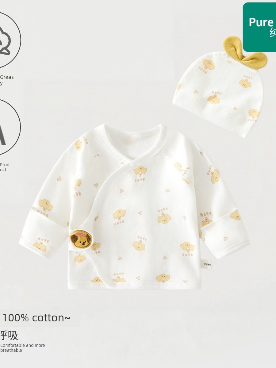 All-Cotton Baby Half-Back Shirt with Free Hat, Class a Pure Cotton, New Autumn Style for Newborns, Size 52, Monk-Style Clothing