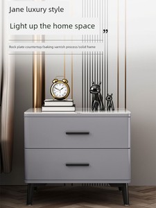 Paint Stone Plate Bedside Table Accessible Luxury Modern Minimalist Bedroom Normcore Classy Solid Wood Bedside Cabinet C