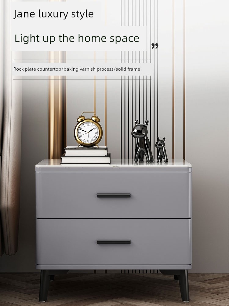 Paint Stone Plate Bedside Table Accessible Luxury Modern Minimalist Bedroom Normcore Classy Solid Wood Bedside Cabinet Complete Storage Cabinet