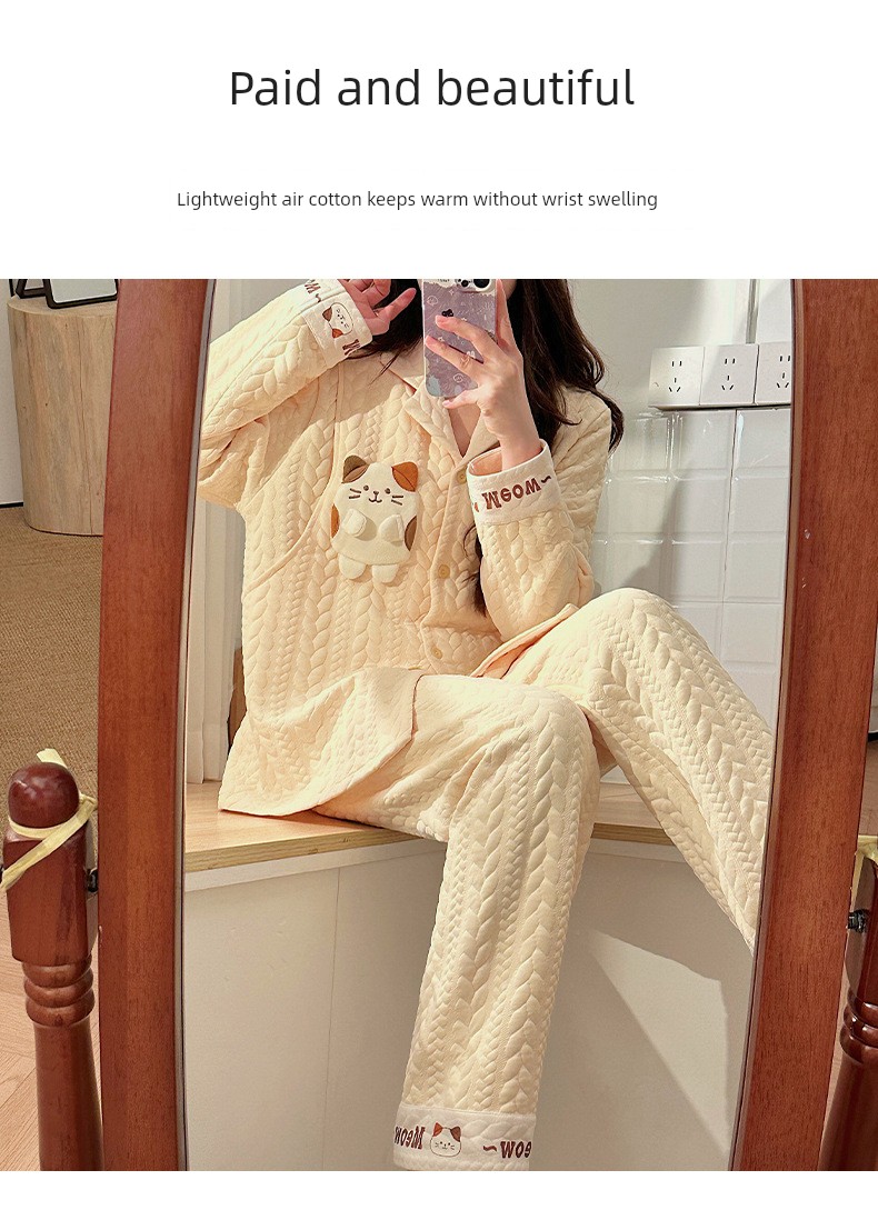 Maternity Pajamas Autumn and Winter Style Thickened Three-Layer Pure Cotton Warm Postpartum Nursing Home Wear Maternity Set — 28