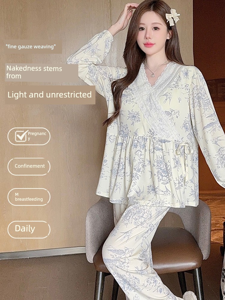 Modal Maternity Pajamas for Women, Suitable for Summer, Autumn, and Winter, September, Postpartum, Breastfeeding Period, Pure Cotton Maternity Loungewear — 4