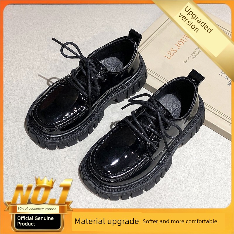 Black Leather Shoes for Girls, Academy Style, Suitable for Pairing with Skirts, Soft-Soled Performance Shoes, Thick-Soled Height-Increasing Summer Shoes — 2