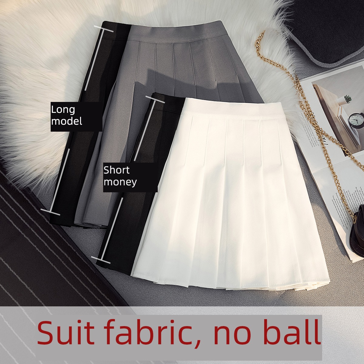 Extended version black and white grey Small Pleat skirt