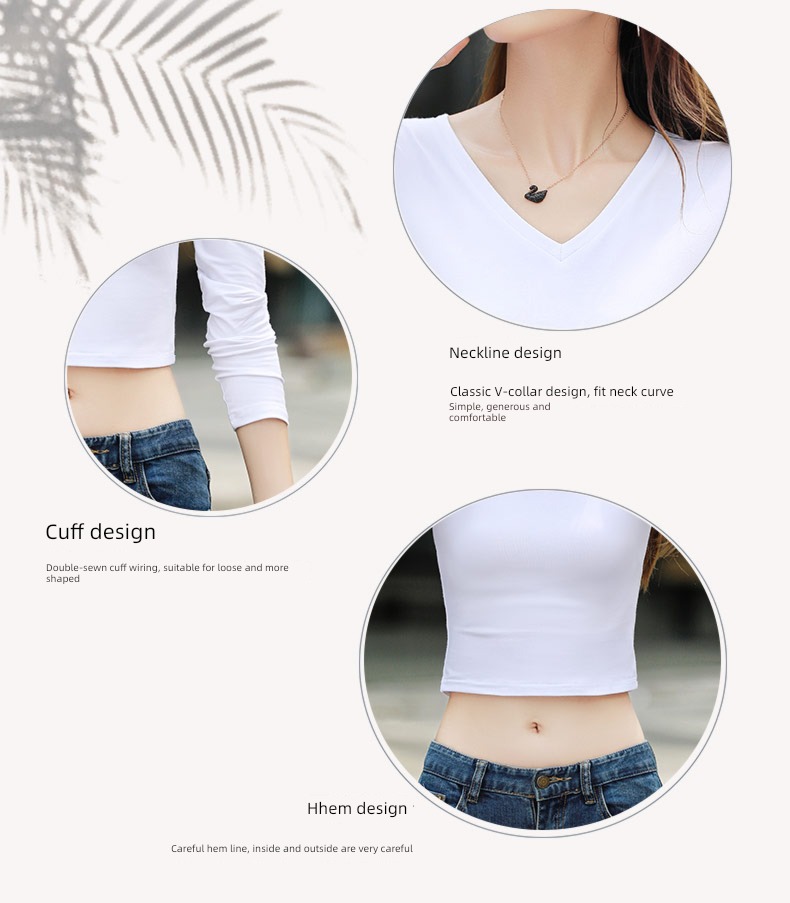Age reduction Self-cultivation Long sleeve T-shirt High waist Exposed navel Undershirt