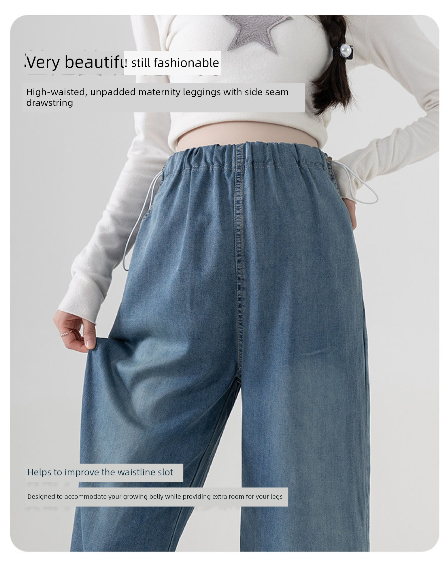 Maternity Pants for Summer, Thin and Loose-Fitting, Slimming Tencel Jeans, Summer Wide-Leg Pants Without Belly Support for Petite Sizes — 7