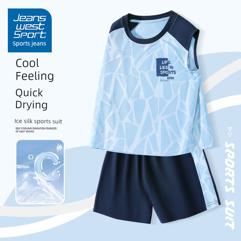 Sports Reebok Kidsren's Suit for Boys 2026 New Ice Silk Quick-Drying Summer Boys' Short-Sleeved Clothes for Older Kidsren — 2