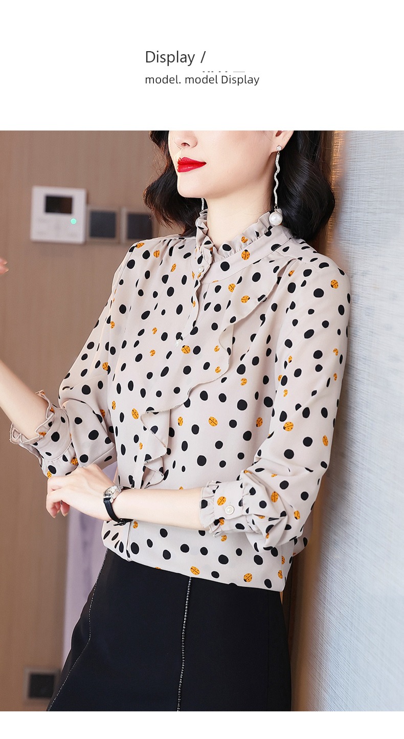 Age reduction 2022 autumn Long sleeve temperament Wave point shirt