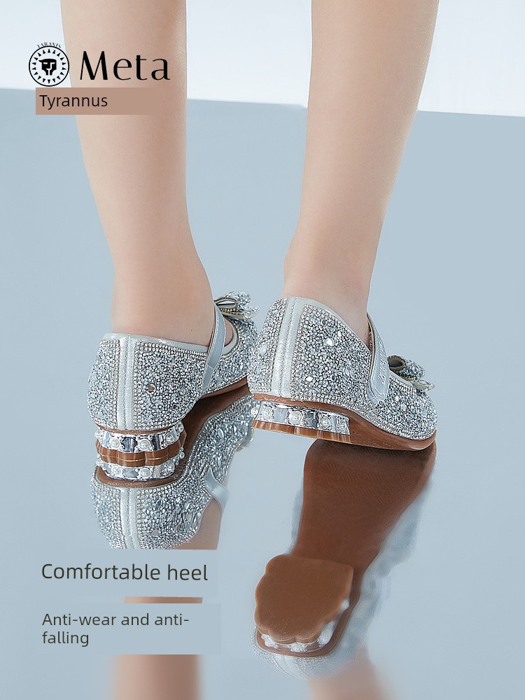 Tyrannis Meta Spring and Summer Kidsren's Shoes, Girls' Crystal Shoes, Kidsren's Performance Shoes, Soft-Soled Shiny Princess Shoes for Older Kidsren — 3