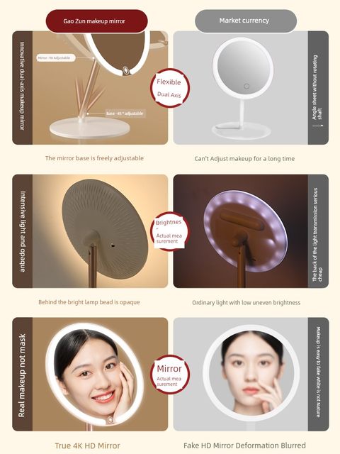 Light luxury high-end LED makeup mirror dormitory home desktop lamp desktop makeup high-definition fill-up mirror with makeup storage