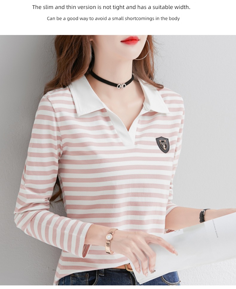 polo stripe Long sleeve T-shirt Self-cultivation Undershirt jacket
