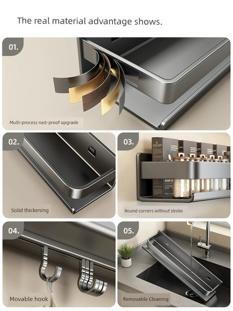 Kitchen storage rack seasoning rack without punching wall hanging knife rack chopping board rack household complete wall seasoning storage rack