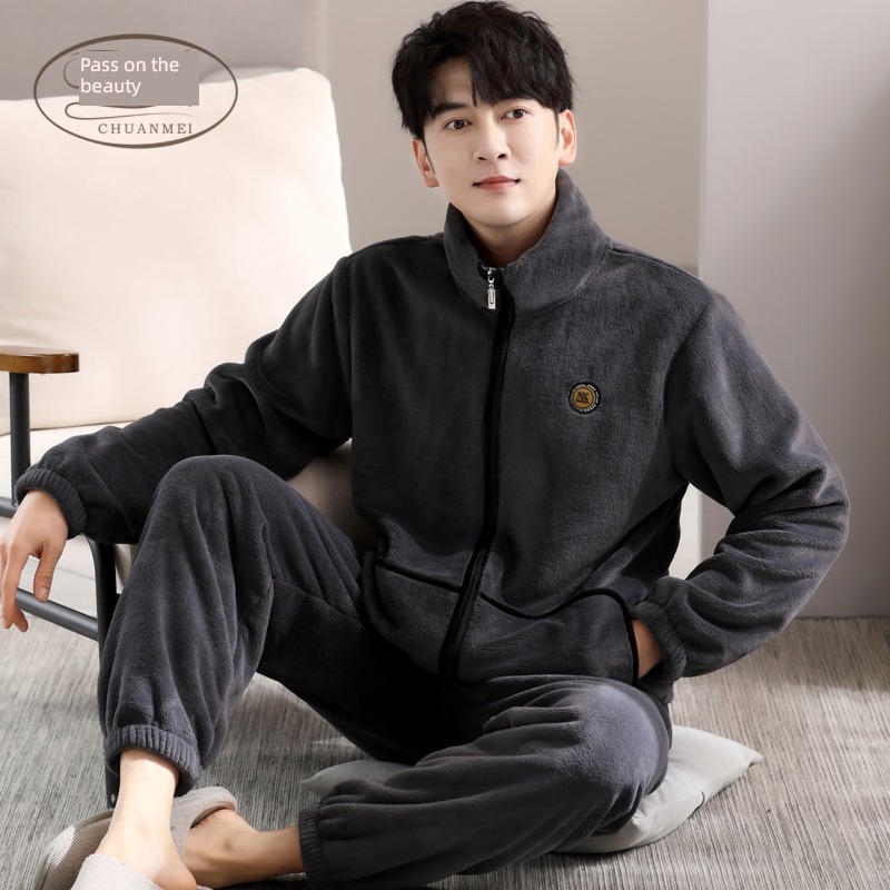 male Winter money zipper Flannel Plus Size pajamas