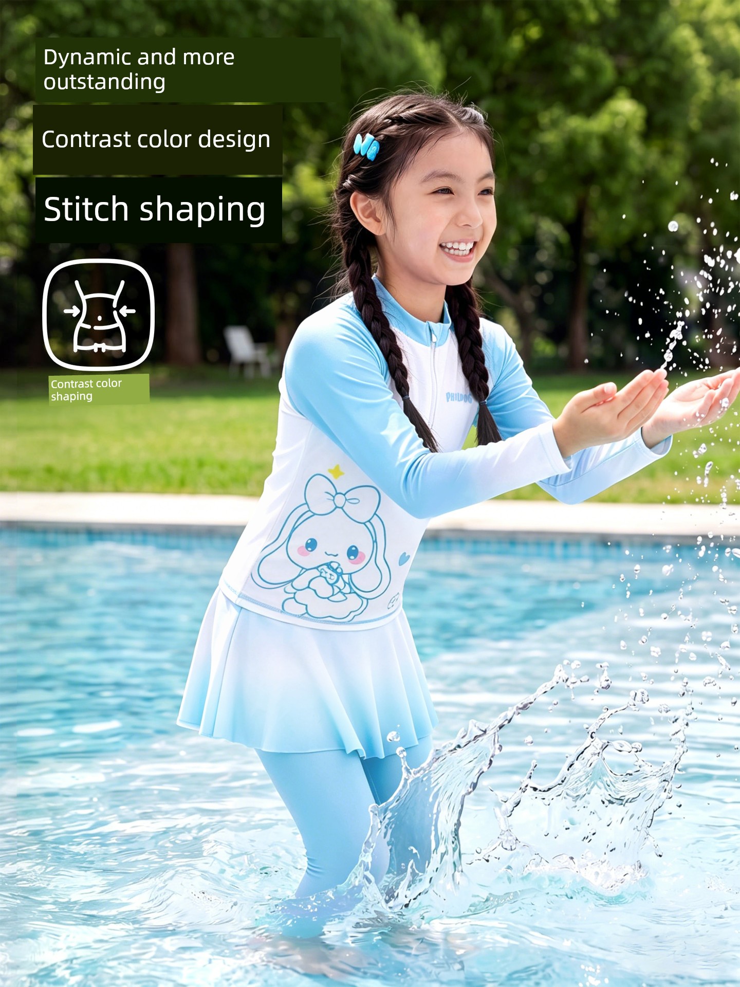 Children's Swimsuit Girls' Long-Sleeved Long-Pants Split Sun-Protective Quick-Dry Skin-Friendly High-Elastic Hot Spring Vacation Training Swimming Set — 4