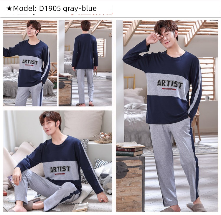 male Long sleeve Cotton Big size Autumn  summer suit pajamas