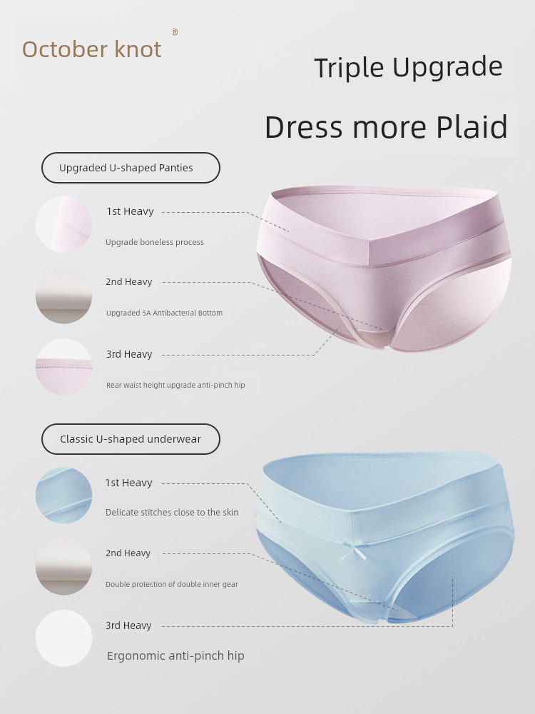 October Crystal Maternity Underwear, Pure Cotton, Antibacterial, Low Waist, Breathable, Special for Early, Mid, and Late Pregnancy