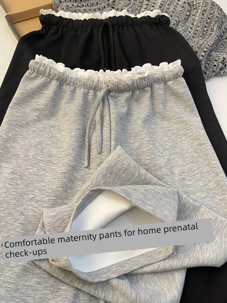 Maternity Pants for Spring and Autumn, Thin Style for Outerwear, 2026 New Model, Non-Tight on the Belly, Petite Size, Lace Drawstring Wide-Leg Pants, — 2
