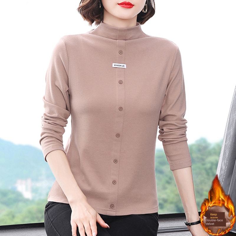 two-sided Derong Long sleeve Undershirt ma'am Spring, autumn and winter 2022 new pattern Half high collar Foreign style Inner lap T-shirt jacket
