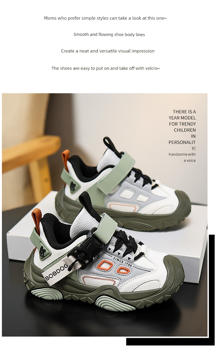 Babudou Boys' Trendy 2026 Winter New Waterproof Leather Children's Fleece-Lined Thickened Casual Sports Shoes — 3