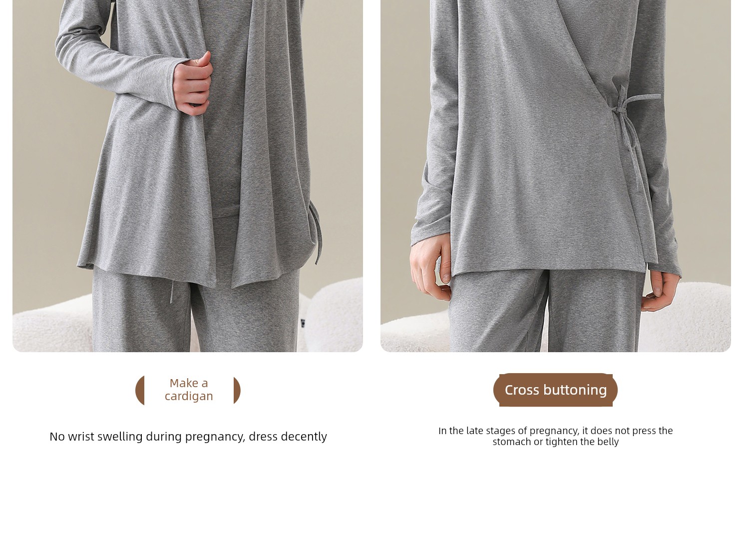 Maternity Pajamas with Breast Pads, Modal Nursing Sleepwear, Postpartum Breastfeeding Mother and Baby Loungewear Set — 7