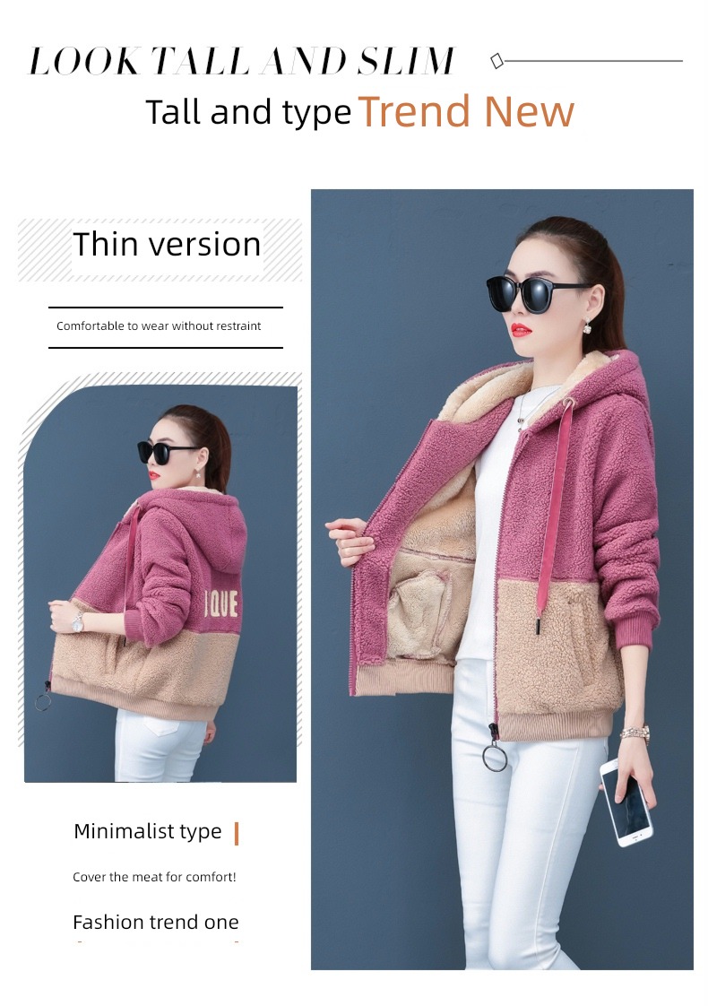 loose coat female Lamb hair winter thickening Fleece loose coat