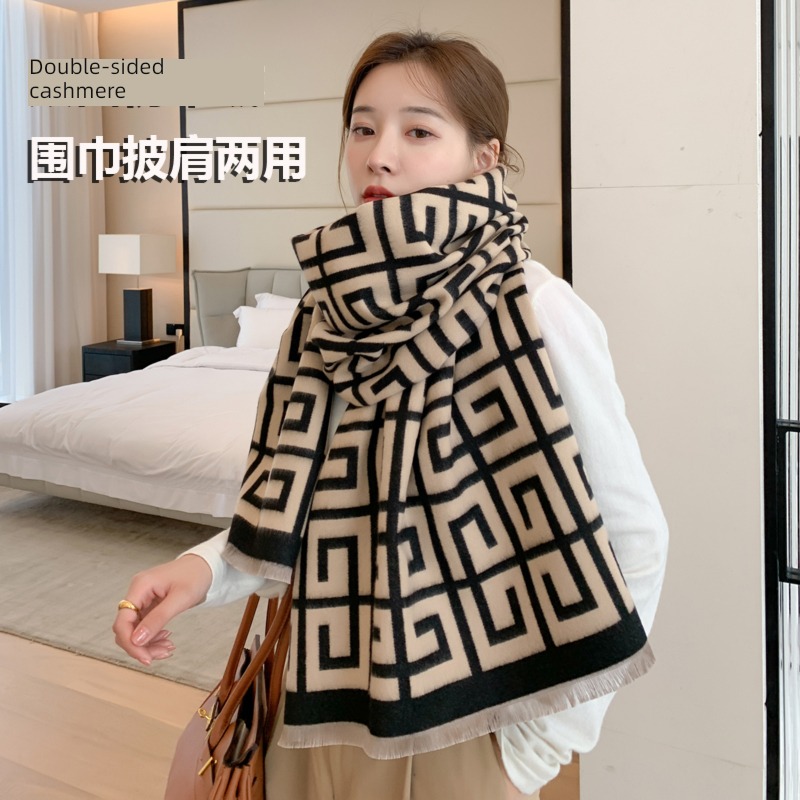 female winter ins Dual purpose thickening lattice keep out the cold scarf