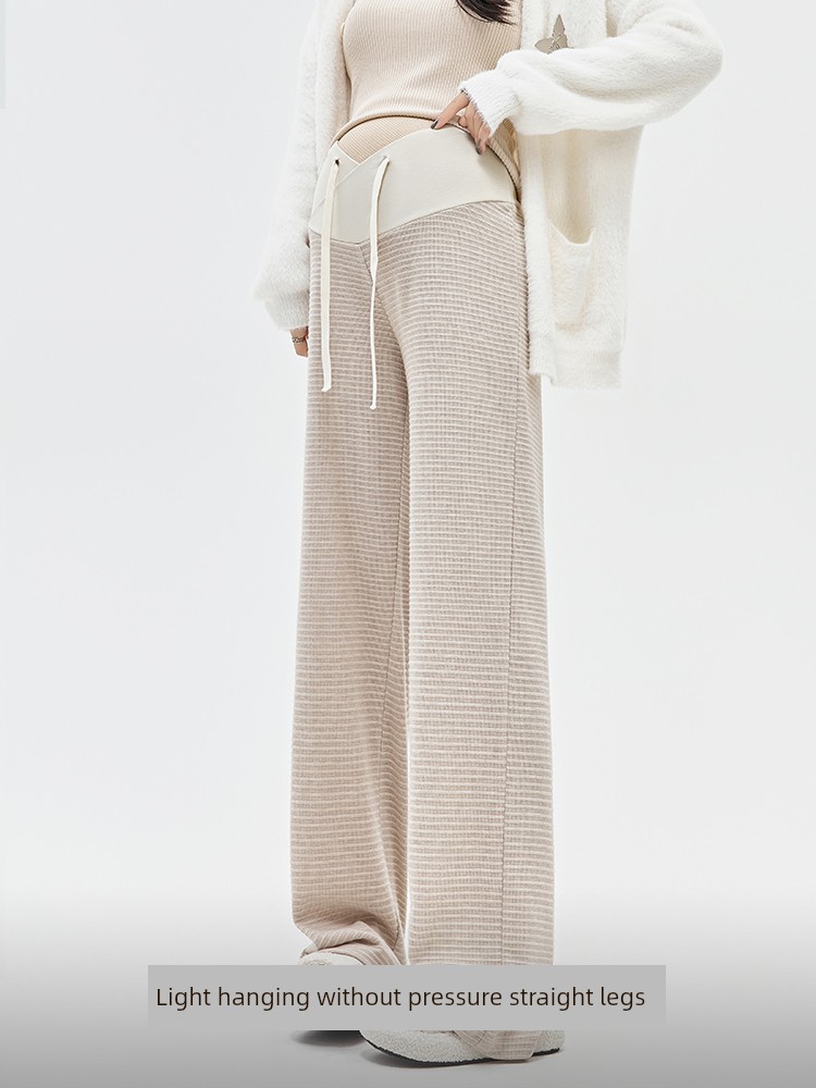 Maternity Pants for Spring and Autumn, Knitted Casual Wide-Leg Pants for Spring and Summer, Low-Waist Drawstring Long Pants, Early Autumn Straight-Leg — 2