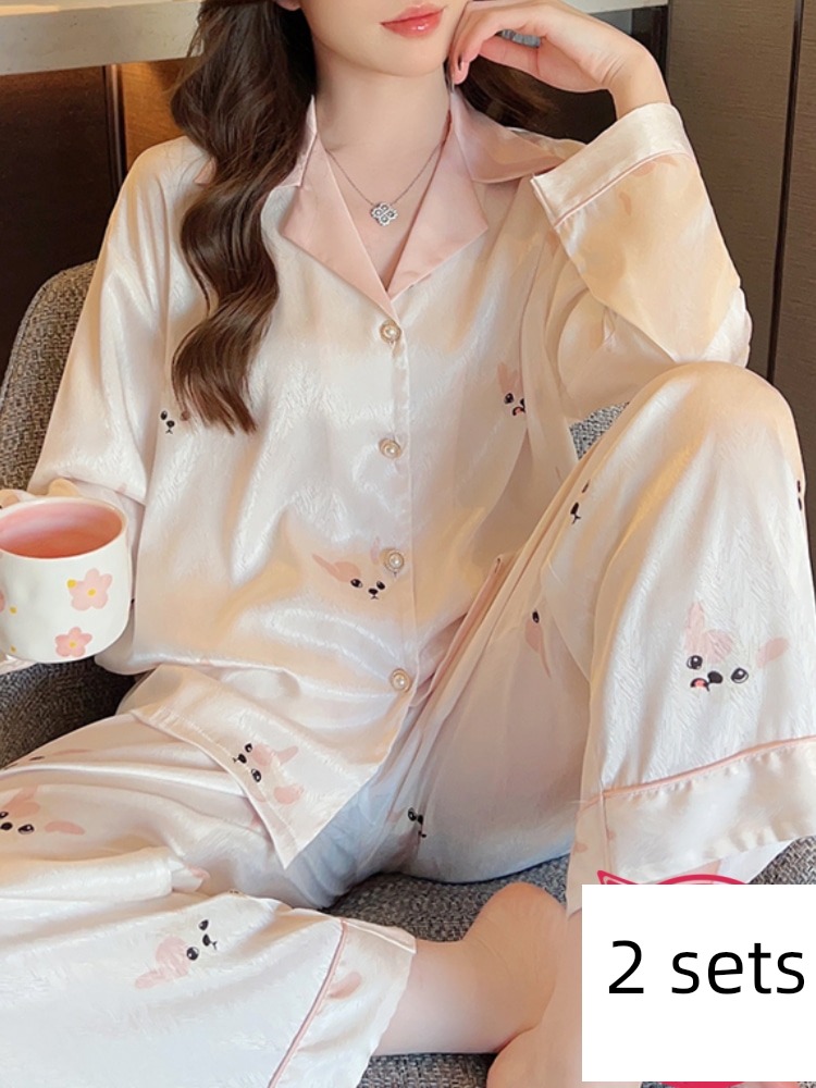 female summer Long sleeve Thin money spring and autumn Big size silk pajamas