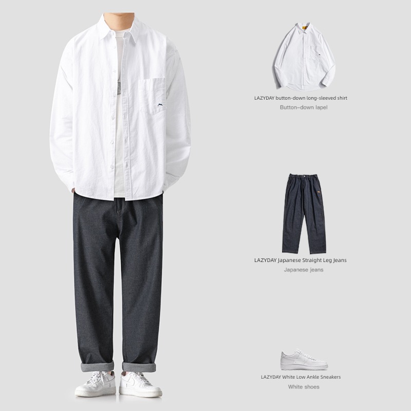 LAZY   DAY original men's wear Retro Lapel shirt
