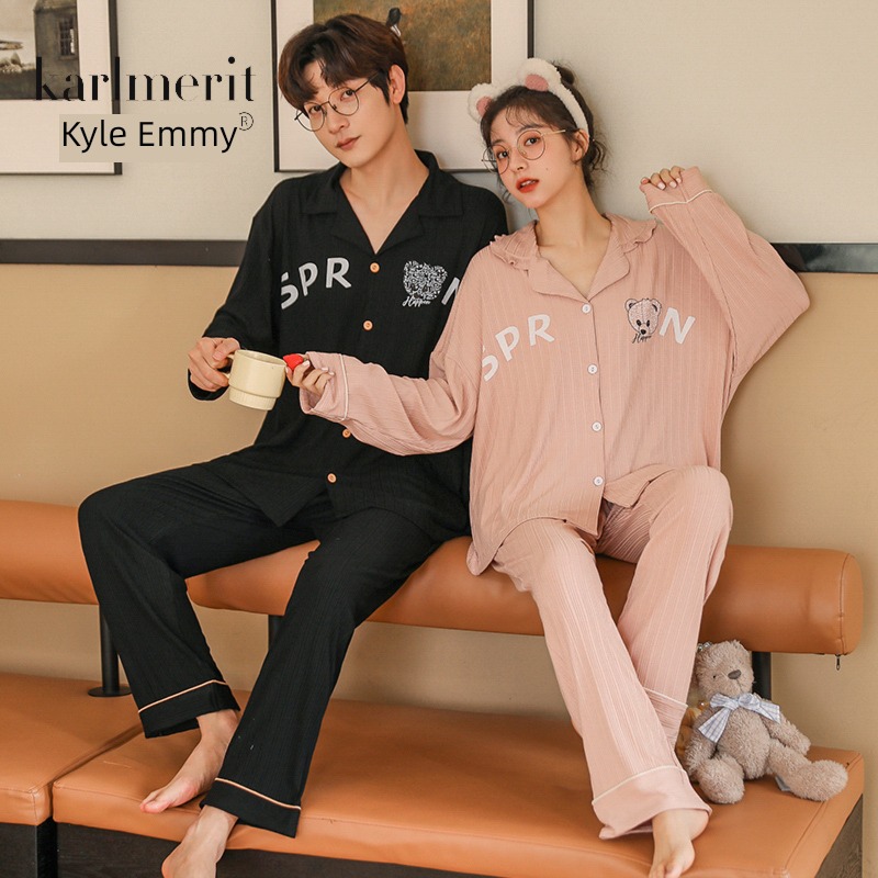 set price Spring and Autumn Couples dress pure cotton Plus Size pajamas