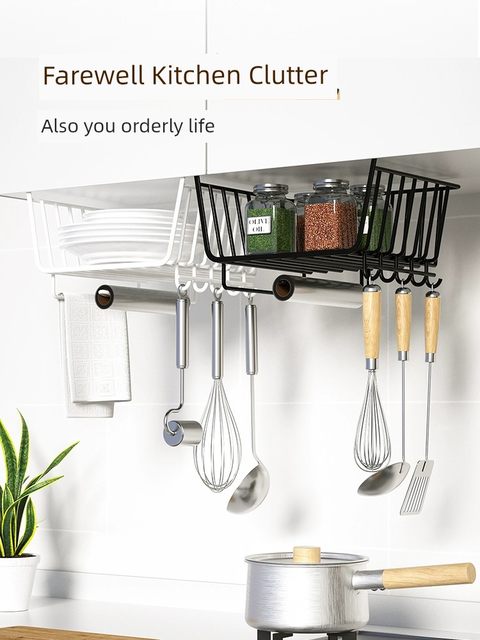 Kitchen storage rack cabinet under hanger dormitory snack storage wardrobe layered rack household hanging under table hanging basket