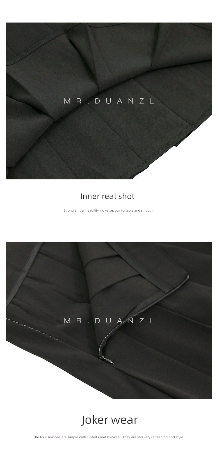 MRDUANZL Medium and long term Black suit Fabric Pleated skirt