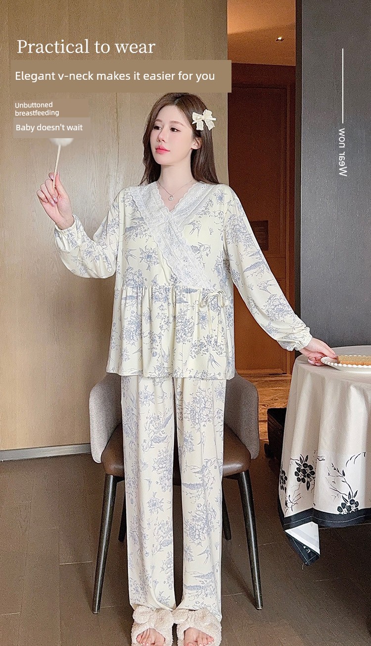 Modal Maternity Pajamas for Women, Suitable for Summer, Autumn, and Winter, September, Postpartum, Breastfeeding Period, Pure Cotton Maternity Loungewear — 9