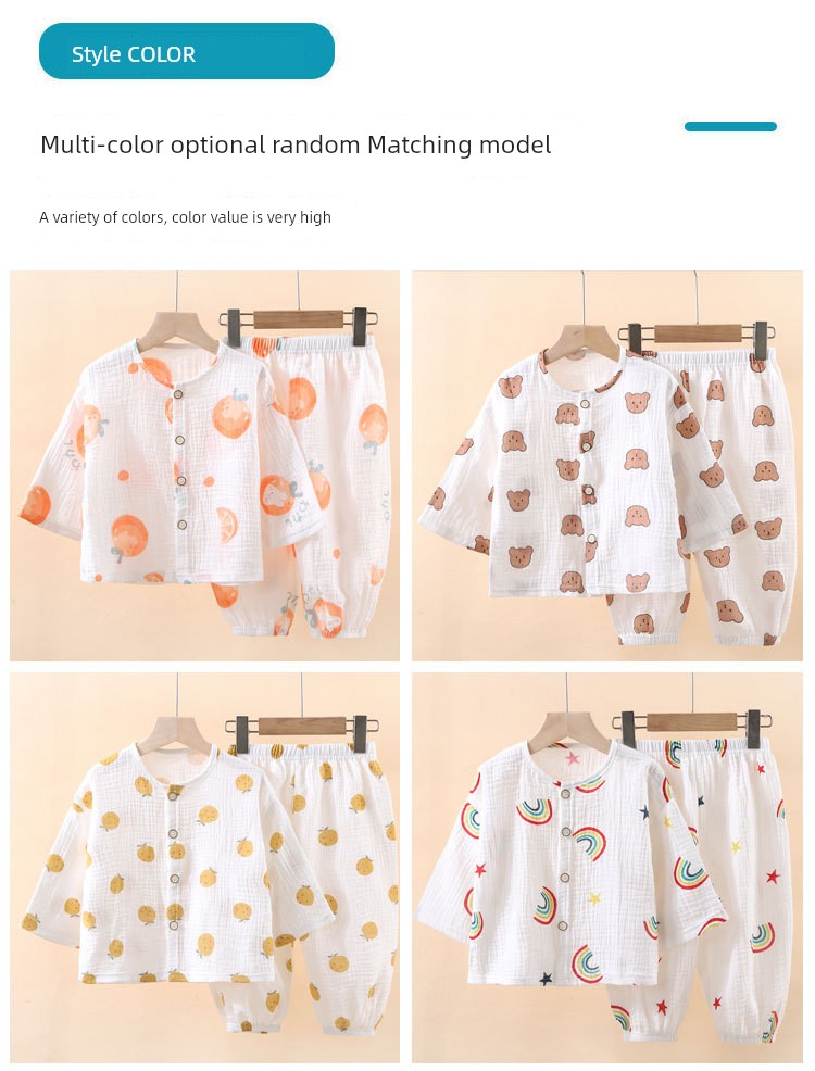 Thin Pure Cotton Summer Baby Long-Sleeved Air Conditioning Room Clothing Pajamas — 9