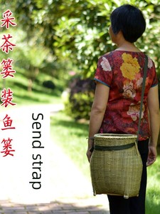 Bamboo Tea-Picking Basket, Tea-Picking Backpack, Can Be Worn Cross-Body, First-Layer Green Bamboo Woven Fruit Basket, La